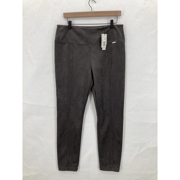 Tahari Pants Womens Large Gray Blackened Pearl Faux Leather Cut & Sewn Stretch - Picture 1 of 16